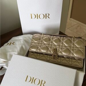 Dior Metallic Gold Quilted Flap Shoulder Bag